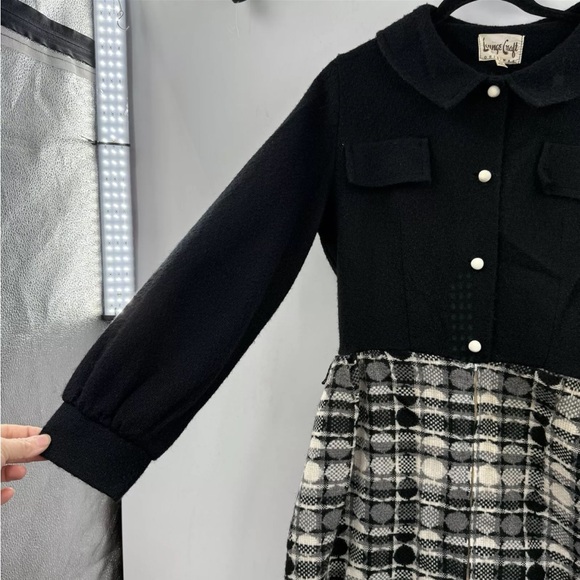Vintage 70s LoungeCraft Original Maxi Hostess Dress Pockets Black Plaid 8/10 - Picture 12 of 16